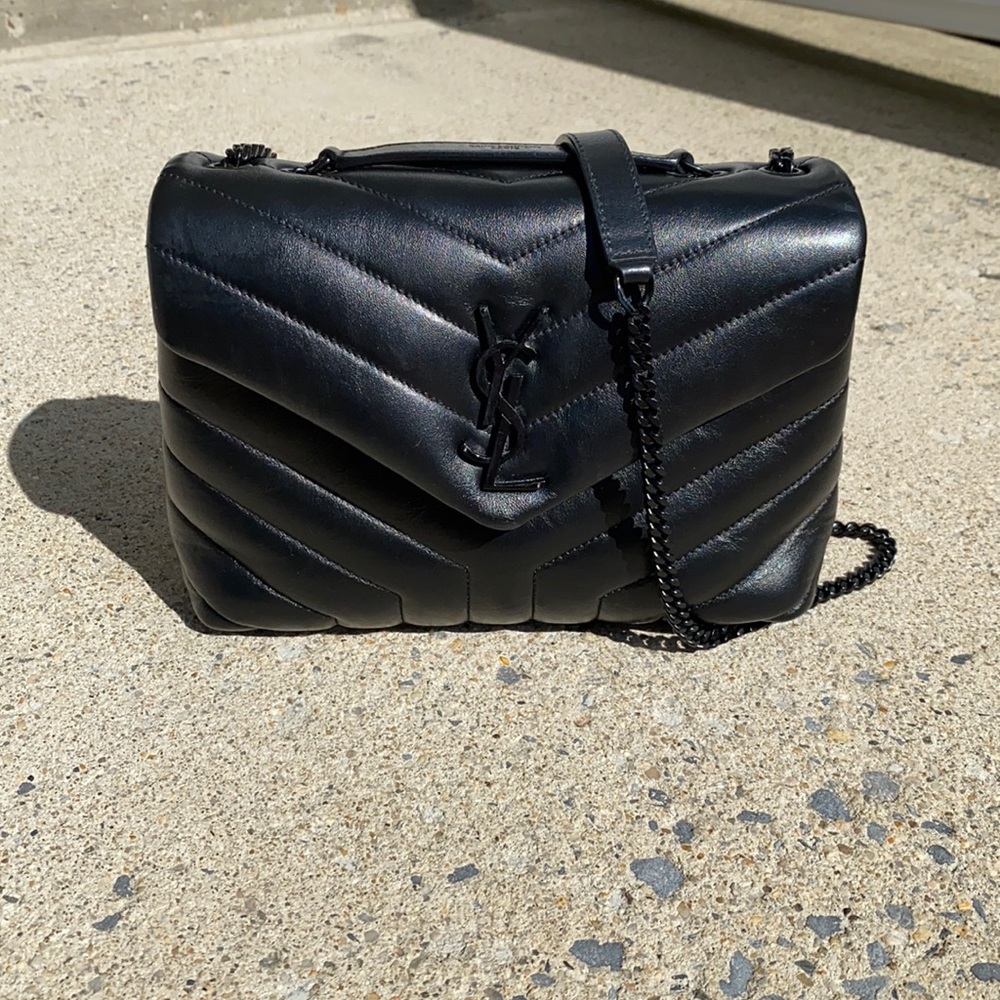 Small LouLou Quilted Shoulder Bag- Black on Black YSL (Saint Laurent)
